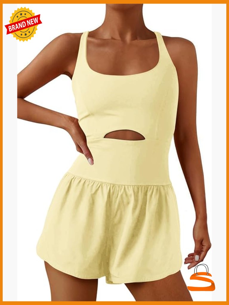 Medium Athletic Romper, Polyester Blend, Sleeveless Workout Jumpsuit